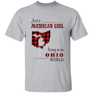 Just A Michigan Girl Living In An Ohio World T-shirt - T-shirt Born Live Plaid Red Teezalo