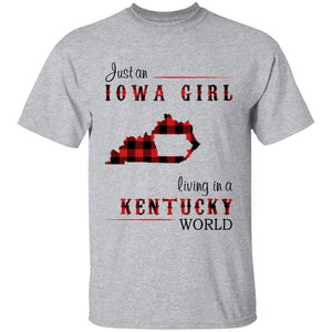 Just An Iowa Girl Living In A Kentucky World T-shirt - T-shirt Born Live Plaid Red Teezalo
