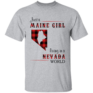 Just A Maine Girl Living In A Nevada World T-shirt - T-shirt Born Live Plaid Red Teezalo