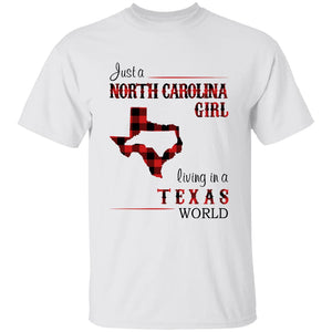 Just A North Carolina Girl Living In A Texas World T-shirt - T-shirt Born Live Plaid Red Teezalo