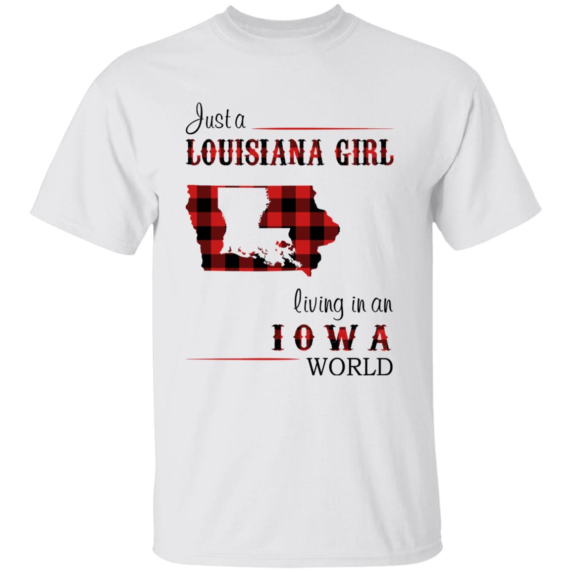 Just A Louisiana Girl Living In An Iowa World T-shirt - T-shirt Born Live Plaid Red Teezalo