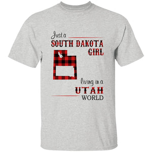 Just A South Dakota Girl Living In A Utah World T-shirt - T-shirt Born Live Plaid Red Teezalo