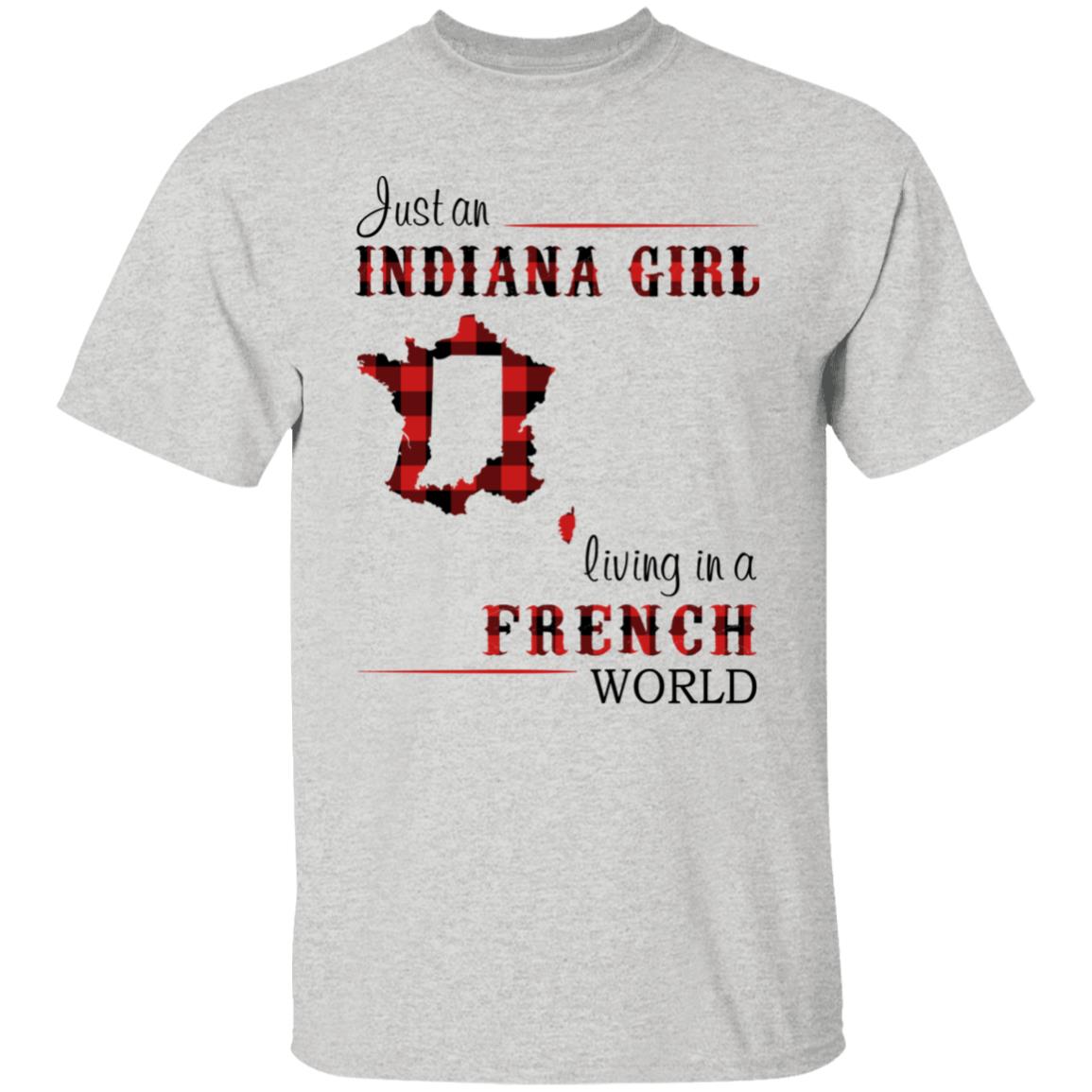 Just An Indiana Girl Living In A French World T- Shirt - T-shirt Born Live Plaid Red Teezalo