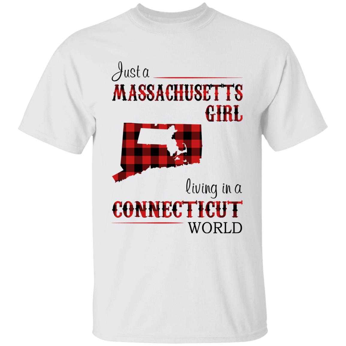 Just A Massachusetts Girl Living In A Connecticut World T-shirt - T-shirt Born Live Plaid Red Teezalo