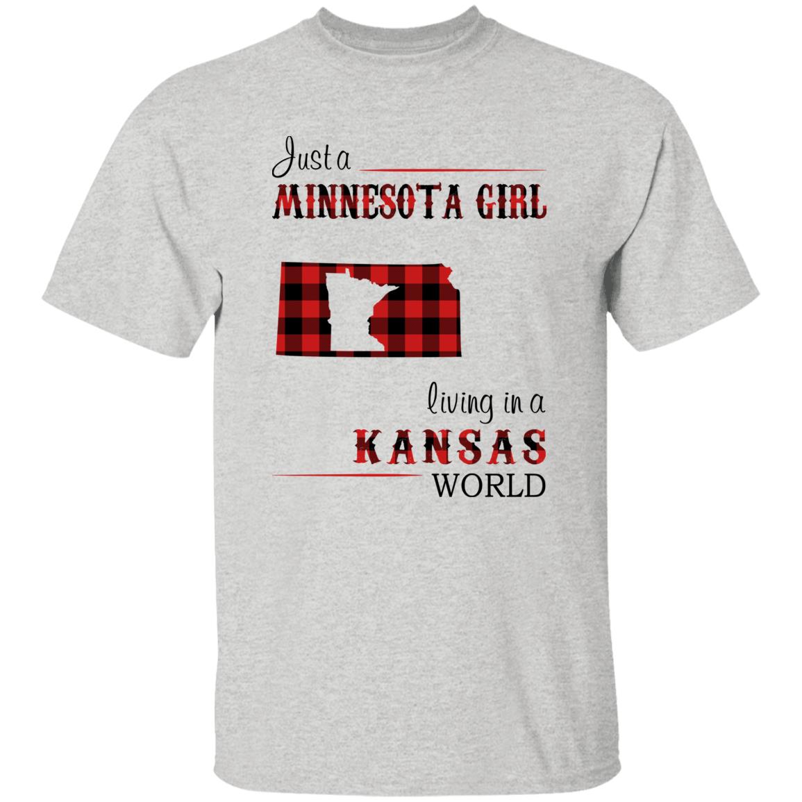 Just A Minnesota Girl Living In A Kansas World T-shirt - T-shirt Born Live Plaid Red Teezalo