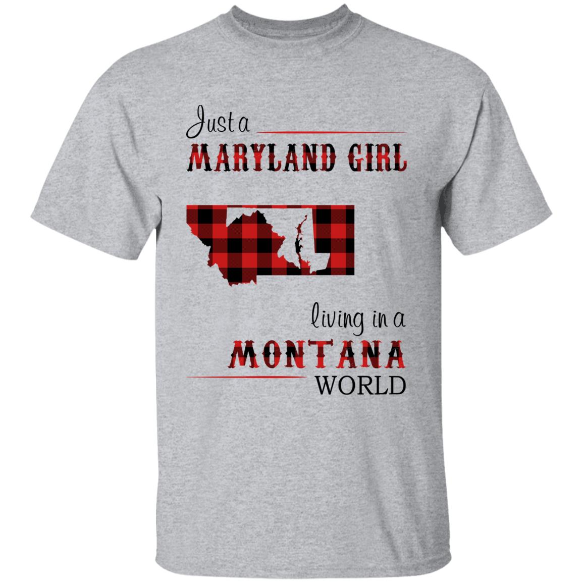 Just A Maryland Girl Living In A Montana World T-shirt - T-shirt Born Live Plaid Red Teezalo