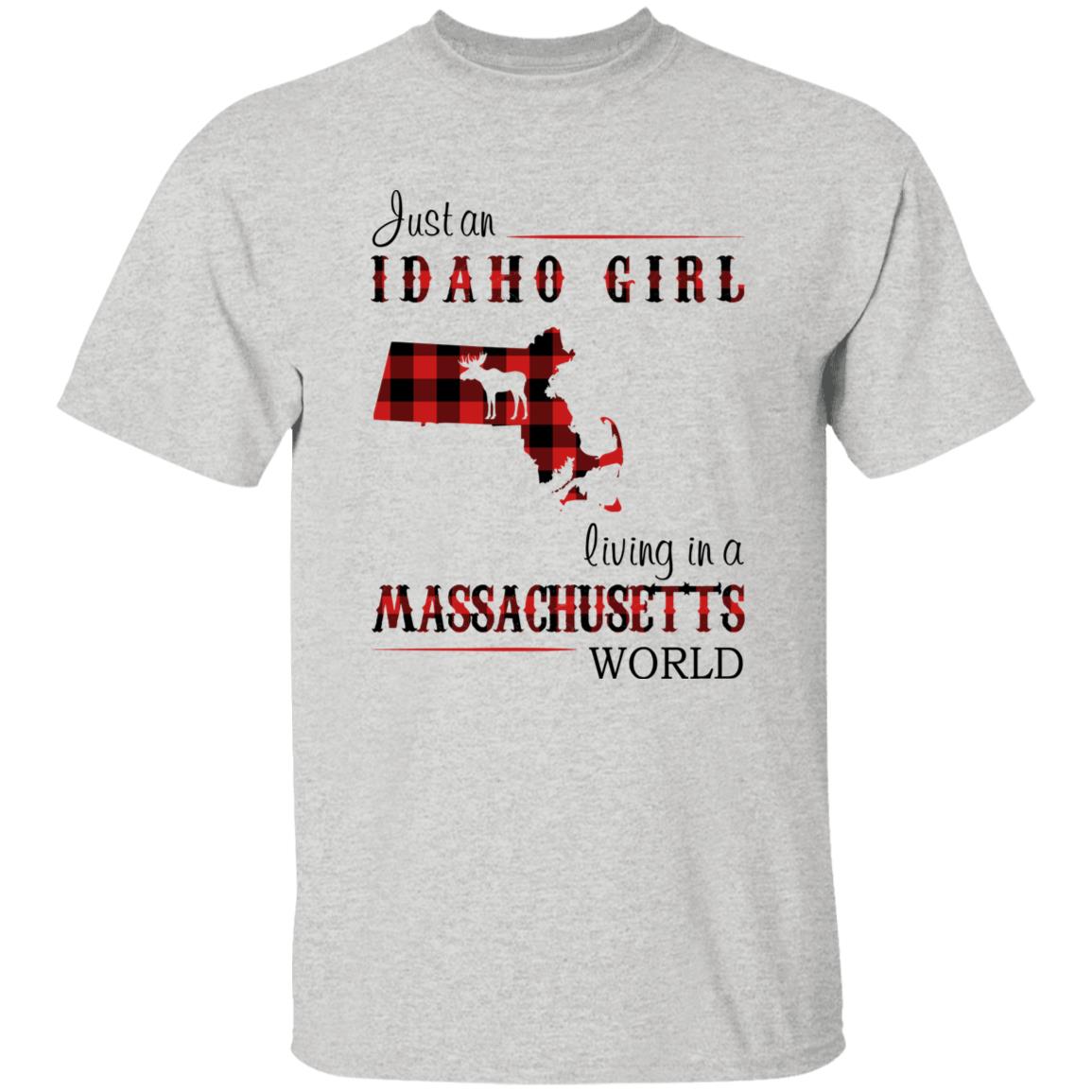 Just An Idaho Girl Living In A Massachusetts World T-shirt - T-shirt Born Live Plaid Red Teezalo