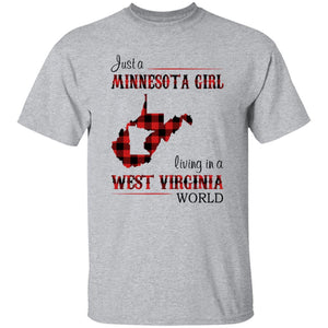 Just A Minnesota Girl Living In A West Virginia World T-shirt - T-shirt Born Live Plaid Red Teezalo
