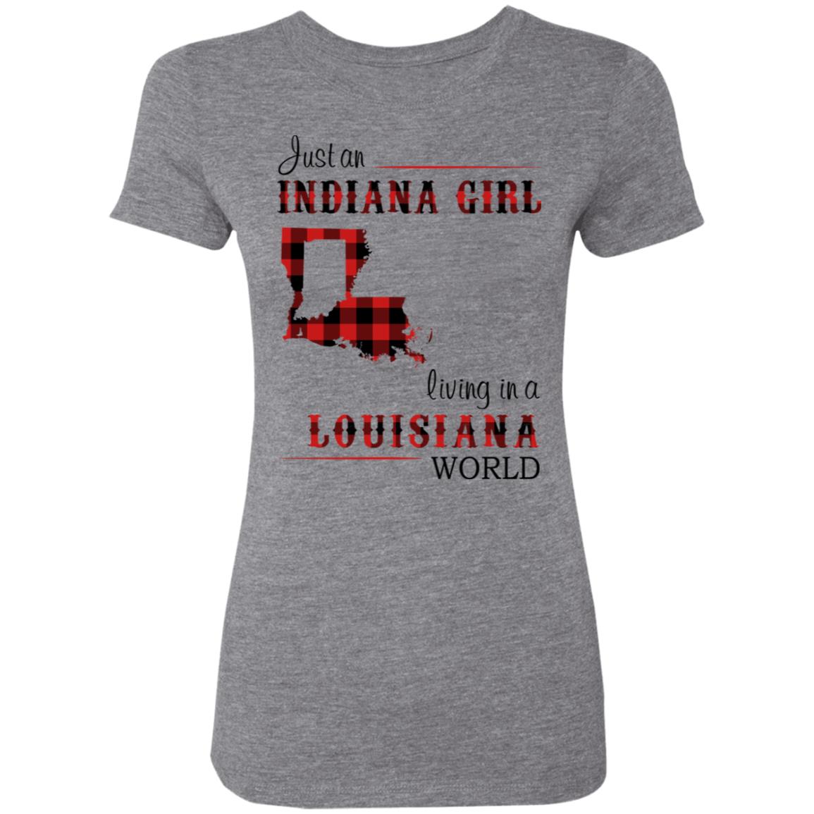 Just An Indiana Girl Living In A Louisiana World T-Shirt - T-shirt Born Live Plaid Red Teezalo