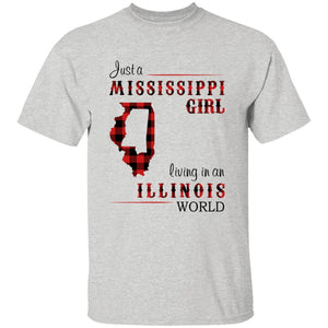 Just A Mississippi Girl Living In An Illinois World T-shirt - T-shirt Born Live Plaid Red Teezalo