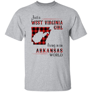 Just A West Virginia Girl Living In An Arkansas World T-shirt - T-shirt Born Live Plaid Red Teezalo