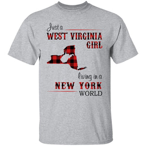 Just A West Virginia Girl Living In A New York World T Shirt - T-shirt Teezalo
