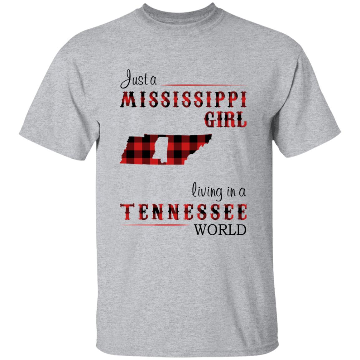 Just A Mississippi Girl Living In A Tennessee World T-shirt - T-shirt Born Live Plaid Red Teezalo