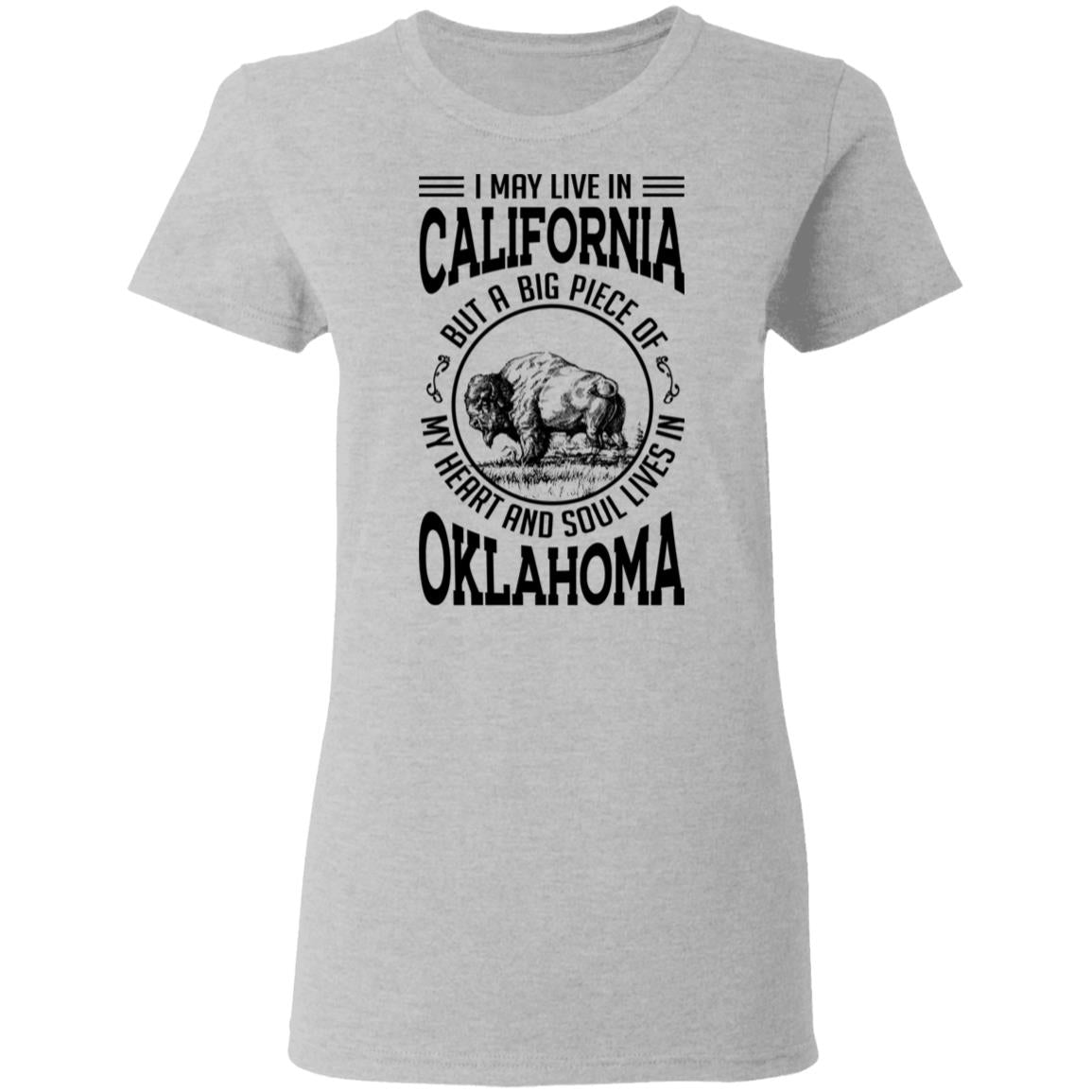 Live In California A Big Piece Of My Heart And Soul Lives In Oklahoma  T- Shirt - T-shirt Teezalo