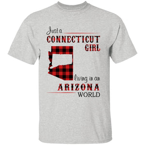 Just A Connecticut Girl Living In An Arizona World T-shirt - T-shirt Born Live Plaid Red Teezalo