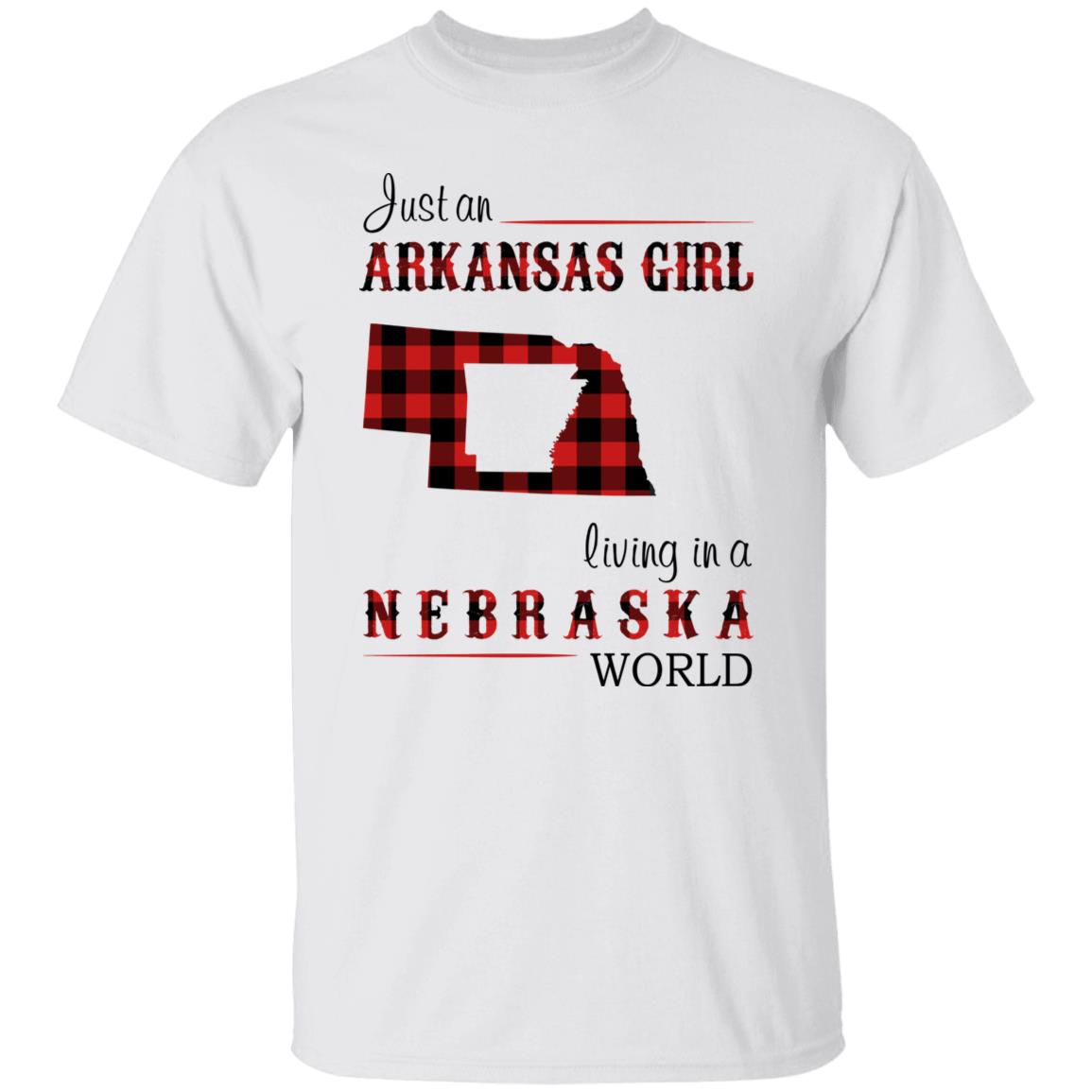 Just An Arkansas Girl Living In A Nebraska World T-shirt - T-shirt Born Live Plaid Red Teezalo