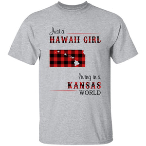 Just A Hawaii Girl Living In A Kansas World T-shirt - T-shirt Born Live Plaid Red Teezalo