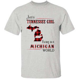 Just A Tennessee Girl Living In A Michigan World T-shirt - T-shirt Born Live Plaid Red Teezalo