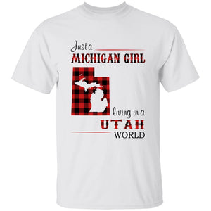 Just A Michigan Girl Living In A Utah World T-shirt - T-shirt Born Live Plaid Red Teezalo