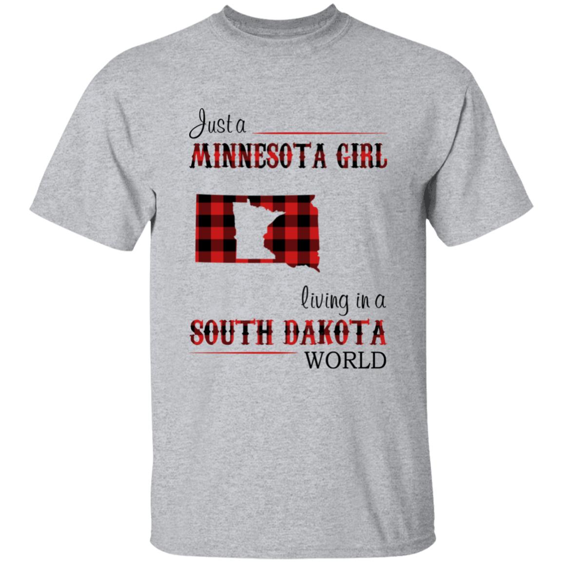 Just A Minnesota Girl Living In A South Dakota World T-shirt - T-shirt Born Live Plaid Red Teezalo