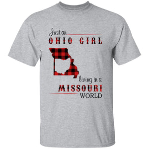 Just An Ohio Girl Living In A Missouri World T-shirt - T-shirt Born Live Plaid Red Teezalo