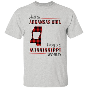 Just An Arkansas Girl Living In A Mississippi World T-shirt - T-shirt Born Live Plaid Red Teezalo