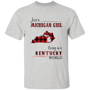 Just A Michigan Girl Living In A Kentucky World T-shirt - T-shirt Born Live Plaid Red Teezalo