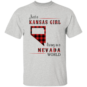 Just A Kansas Girl Living In A Nevada World T-shirt - T-shirt Born Live Plaid Red Teezalo