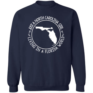 North Carolina Girl Living In Florida World T- Shirt - T-shirt Teezalo