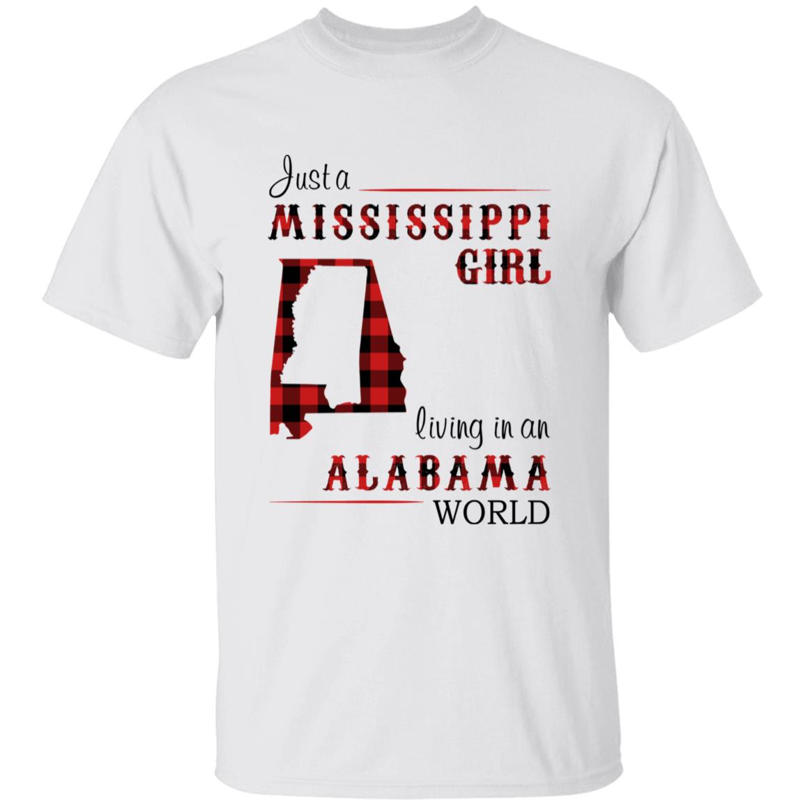 Just A Mississippi Girl Living In An Alabama World T-shirt - T-shirt Born Live Plaid Red Teezalo