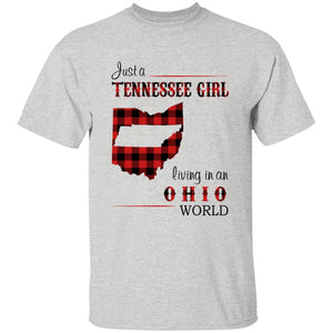 Just A Tennessee Girl Living In An Ohio World T-shirt - T-shirt Born Live Plaid Red Teezalo