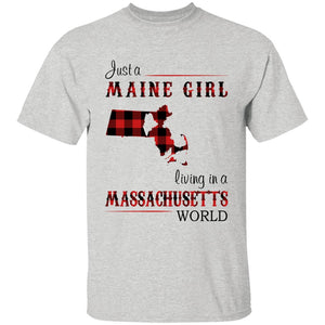 Just A Maine Girl Living In A Massachusetts World T-shirt - T-shirt Born Live Plaid Red Teezalo