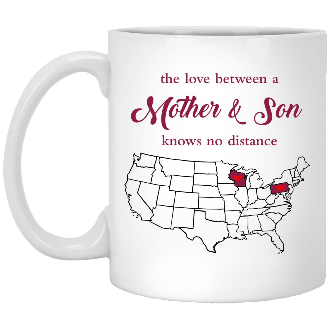Wisconsin Pennsylvania The Love Between Mother And Son Mug - Mug Teezalo