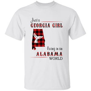 Just A Georgia Girl Living In An Alabama World T-shirt - T-shirt Born Live Plaid Red Teezalo