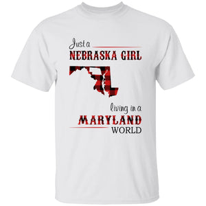 Just A Nebraska Girl Living In A Maryland World T-shirt - T-shirt Born Live Plaid Red Teezalo