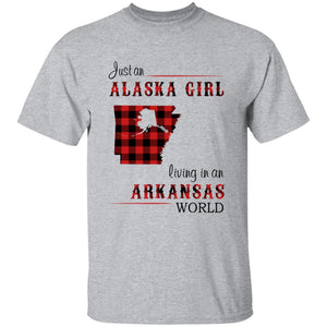 Just An Alaska Girl Living Living In An Arkansas World T-shirt - T-shirt Born Live Plaid Red Teezalo