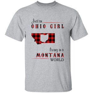 Just An Ohio Girl Living In A Montana World T-shirt - T-shirt Born Live Plaid Red Teezalo