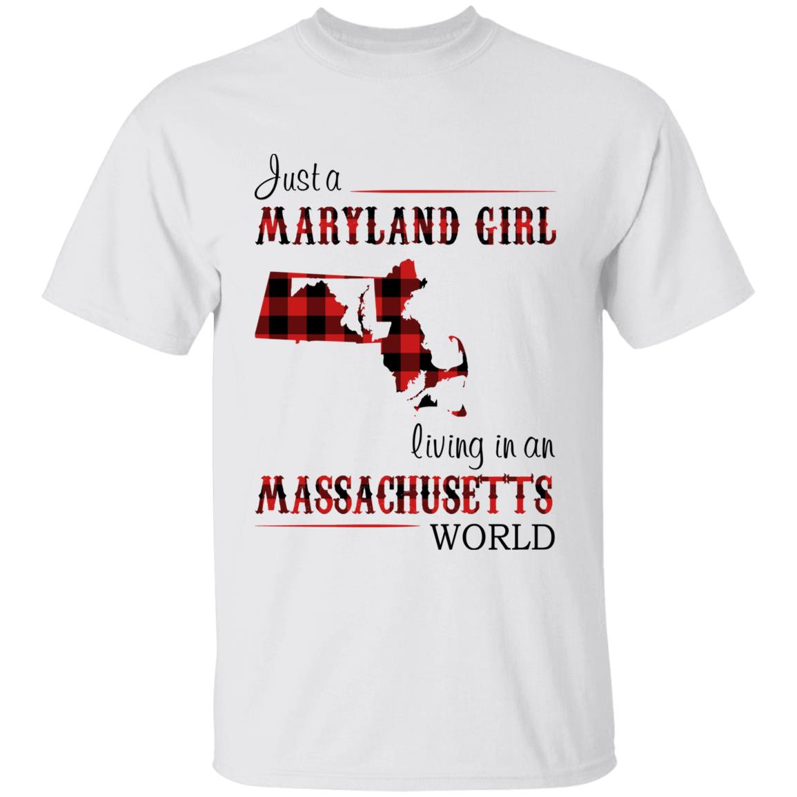 Just A Maryland Girl Living In A Massachusetts World T-shirt - T-shirt Born Live Plaid Red Teezalo
