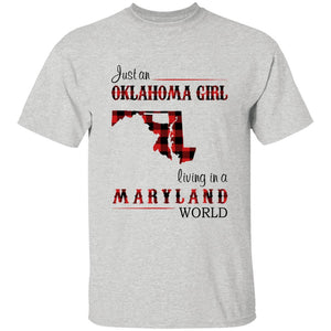 Just An Oklahoma Girl Living In A Maryland World T-shirt - T-shirt Born Live Plaid Red Teezalo