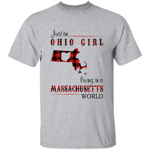 Just An Ohio Girl Living In A Massachusetts World T-shirt - T-shirt Born Live Plaid Red Teezalo