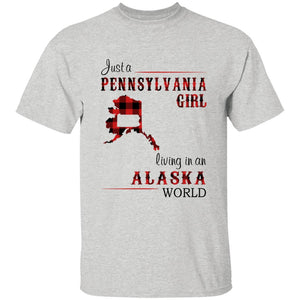 Just A Pennsylvania Girl Living In An Alaska World T-shirt - T-shirt Born Live Plaid Red Teezalo