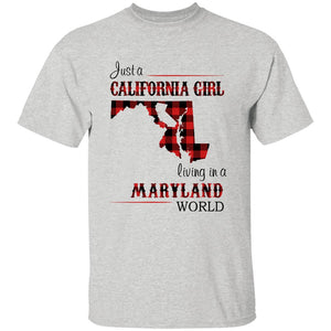 Just A California Girl Living In A Maryland World T-Shirt - T-shirt Born Live Plaid Red Teezalo