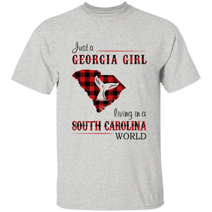 Just A Georgia Girl Living In A South Carolina World T-shirt - T-shirt Born Live Plaid Red Teezalo