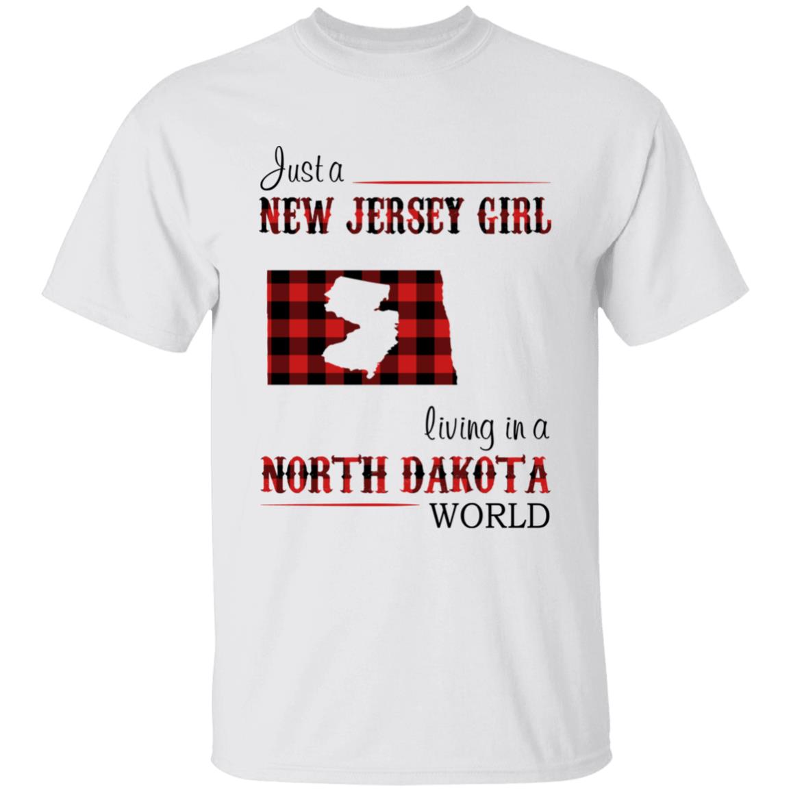 Just A New Jersey Girl Living In A North Dakota World T-shirt - T-shirt Born Live Plaid Red Teezalo