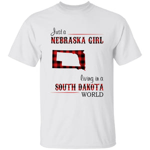 Just A Nebraska Girl Living In A South Dakota World T-shirt - T-shirt Born Live Plaid Red Teezalo