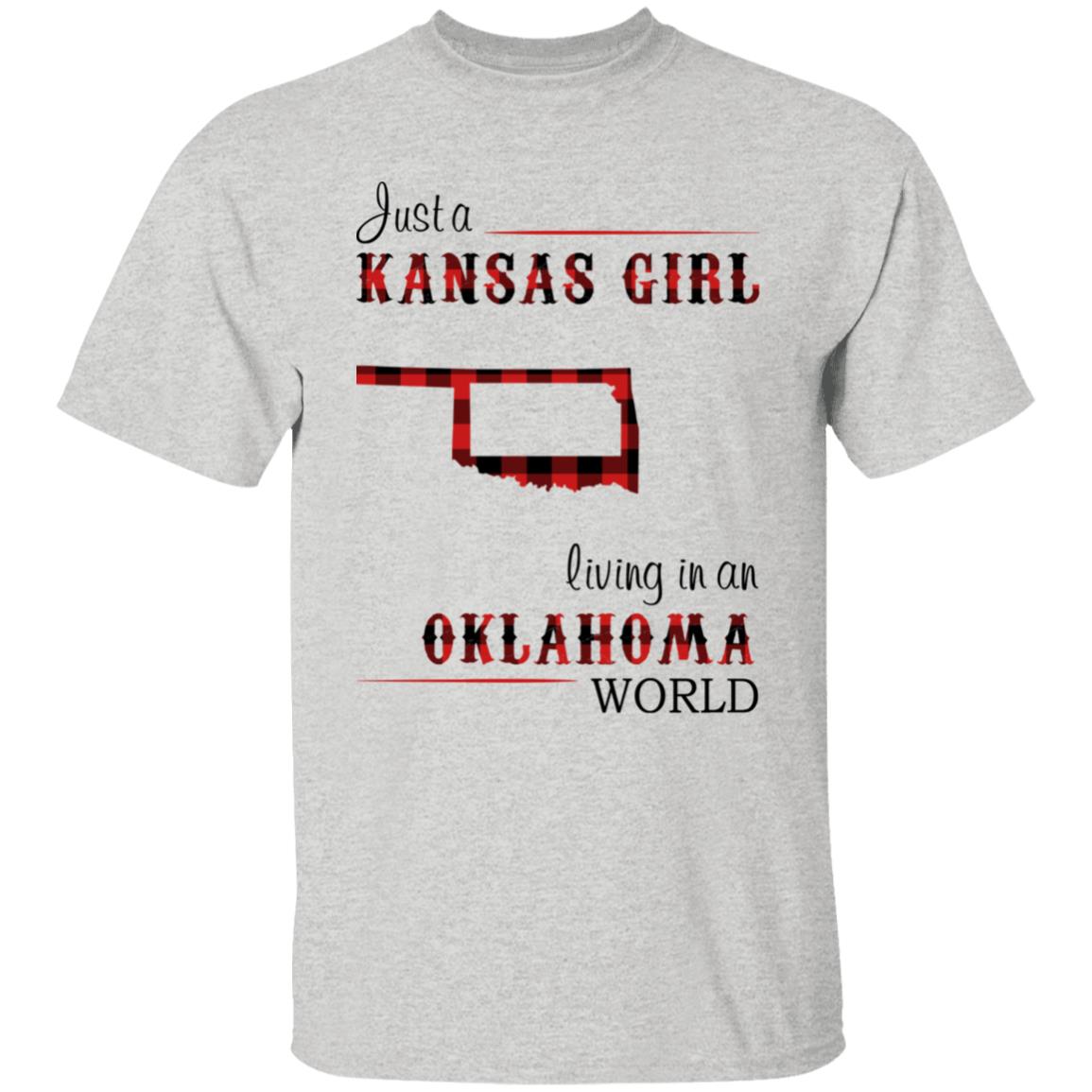 Just A Kansas Girl Living In An Oklahoma World T-shirt - T-shirt Born Live Plaid Red Teezalo