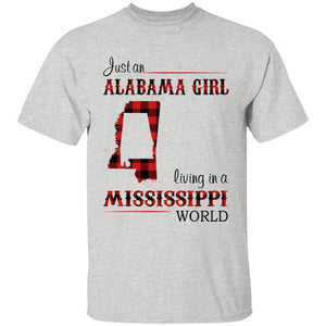 Just An Alabama  Girl Living In A Mississippi World T-shirt - T-shirt Born Live Plaid Red Teezalo