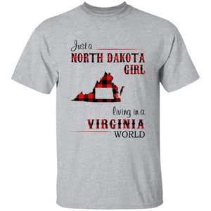 Just A North Dakota Girl Living In A Virginia World T-shirt - T-shirt Born Live Plaid Red Teezalo
