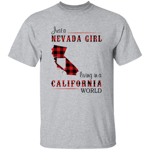 Just A Nevada Girl Living In A California World T-shirt - T-shirt Born Live Plaid Red Teezalo