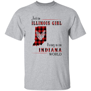 Just An Illinois Girl Living In An Indiana World T-shirt - T-shirt Born Live Plaid Red Teezalo